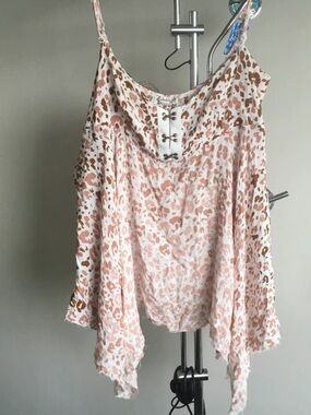 Free People Blouse with Blush Pink and Brown Leopard Print